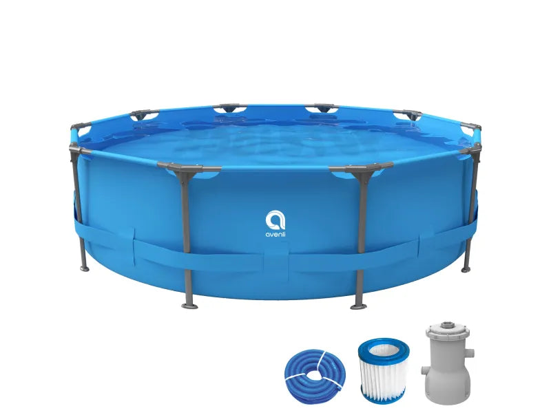 Avenli Frame Plus Piscine tubulaire ronde 366 x 76 cm Bleu avec pompe filtrante CleanPlus, tuyaux et cartouche filtrante