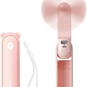 JISULIFE Mini ventilateur à main, ventilateur 3 en 1, rechargeable USB [12 à 19 heures d'autonomie] avec batterie externe, lampe torche, ventilateur portable pour voyages/été
