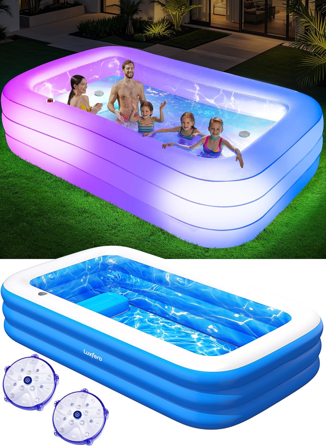 Luxfero Piscine gonflable pour adultes avec siège et éclairage de piscine