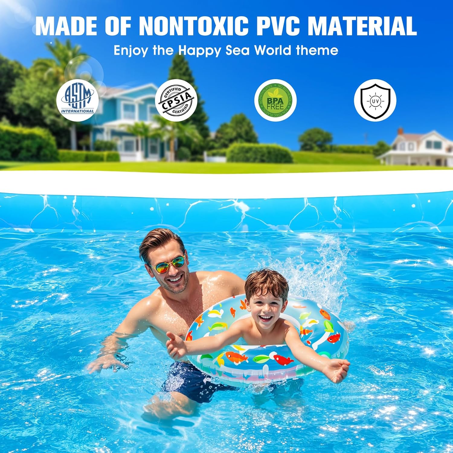 Luxfero Piscine gonflable pour adultes avec siège et éclairage de piscine – Image 3