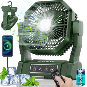 COZII Ventilateur de camping, ventilateur portable 20000 mAh avec lumière LED et télécommande