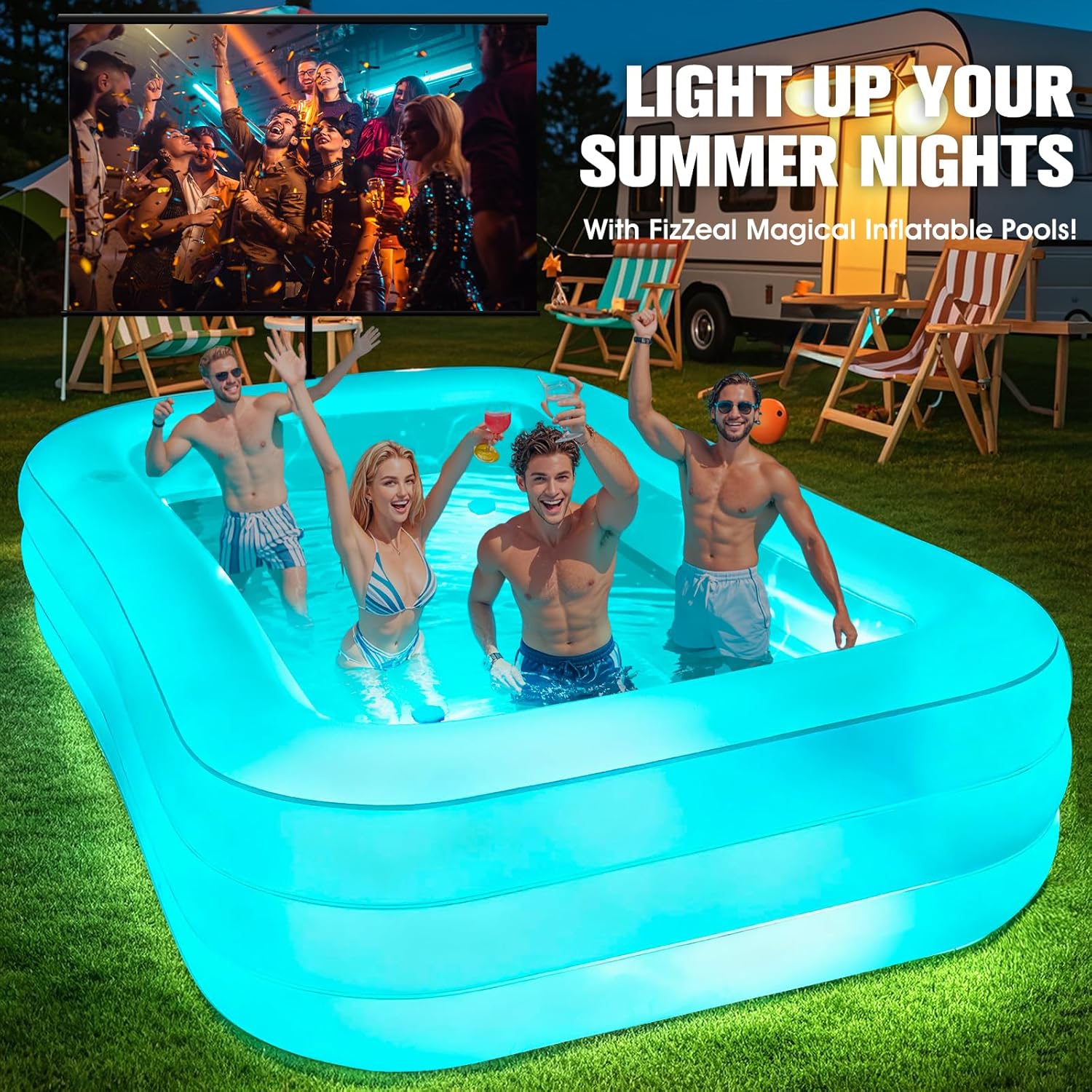Luxfero Piscine gonflable pour adultes avec siège et éclairage de piscine – Image 2
