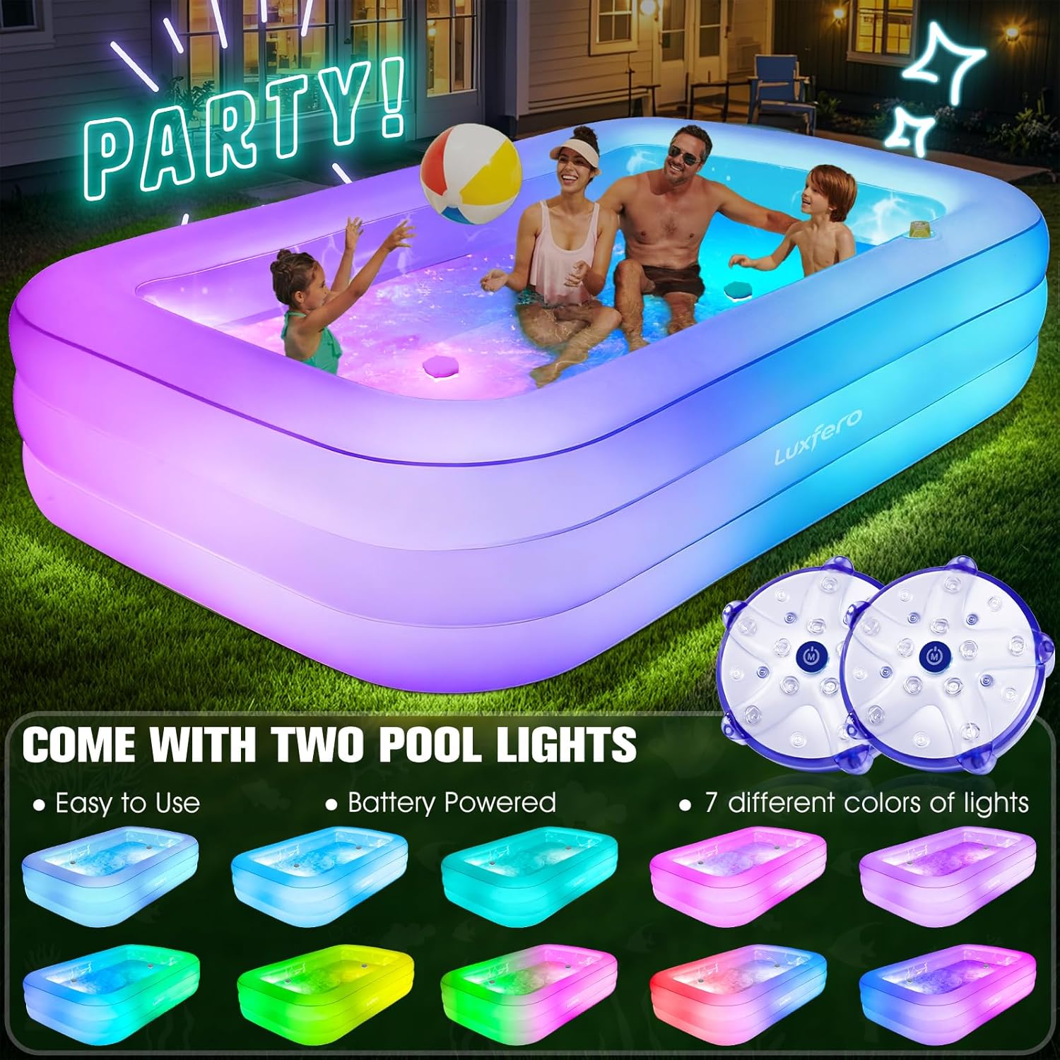 Luxfero Piscine gonflable pour adultes avec siège et éclairage de piscine – Image 7