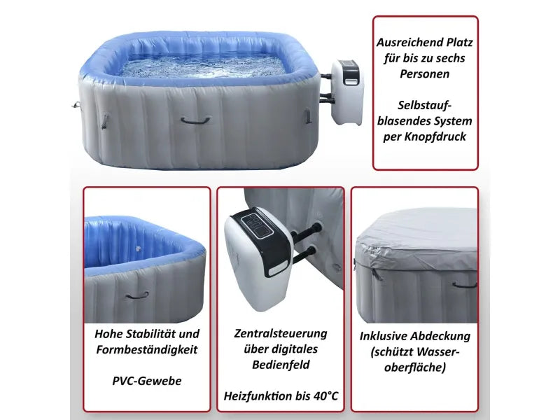 MCW Spa N97 6 personnes chauffant gonflable carré 198 cm Gris-Bleu – Image 2