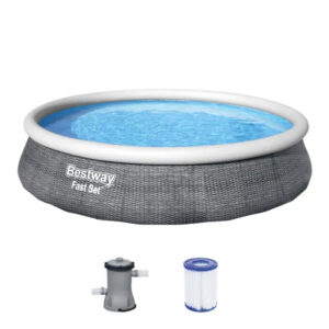 Bestway Fast Set Kit piscine autoportante Ø 396 cm x 84 cm Ronde Gris ardoise