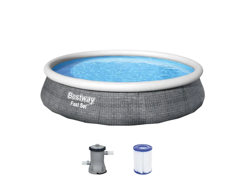 Bestway Fast Set Kit piscine autoportante Ø 396 cm x 84 cm Ronde Gris ardoise